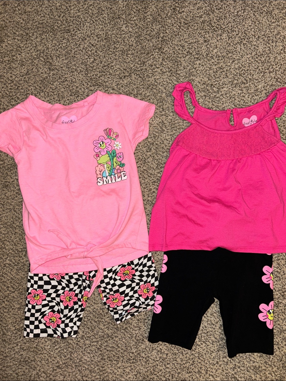 Girls Pink Tank & Tee Set with Floral Smile Graphic